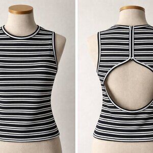 Women's Wild Fable Black and White Striped Ribbed Tank Top, Size S